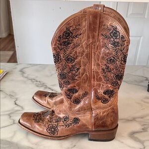 Brown Floral Embroidered Cowboy Boots Shyanne Brand